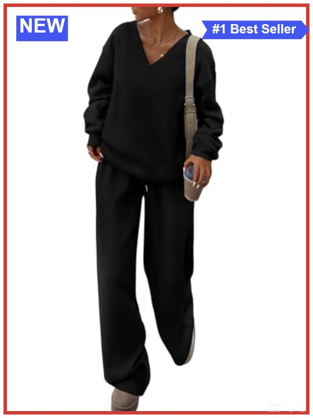 Women's 2 Piece Lounge Set Knit Sweatshirt Wide Leg Sweatpants